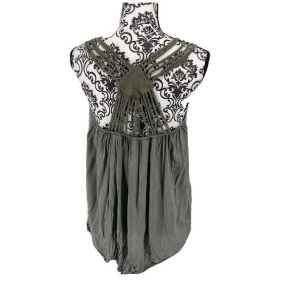 Unbranded Tops - Italian made crochet trim cutout back tank. Olive. Summer Light. One Size
